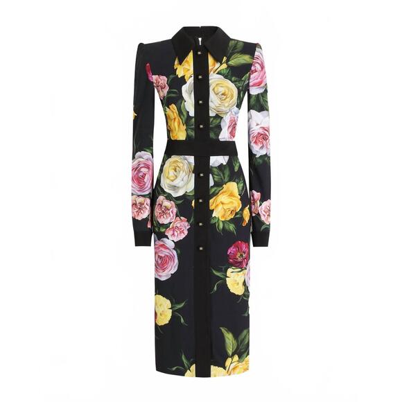 DOLCE & GABBANA Dresses & Skirts - NEW DOLCE & GABBANA women's floral cady shirt dress in black peony and rose